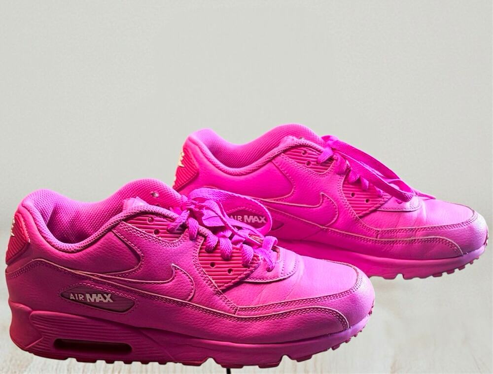 Nike Air Max 90 Pink Leather Lace-Up Sneakers Youth 7Y (EU 40/UK 6)